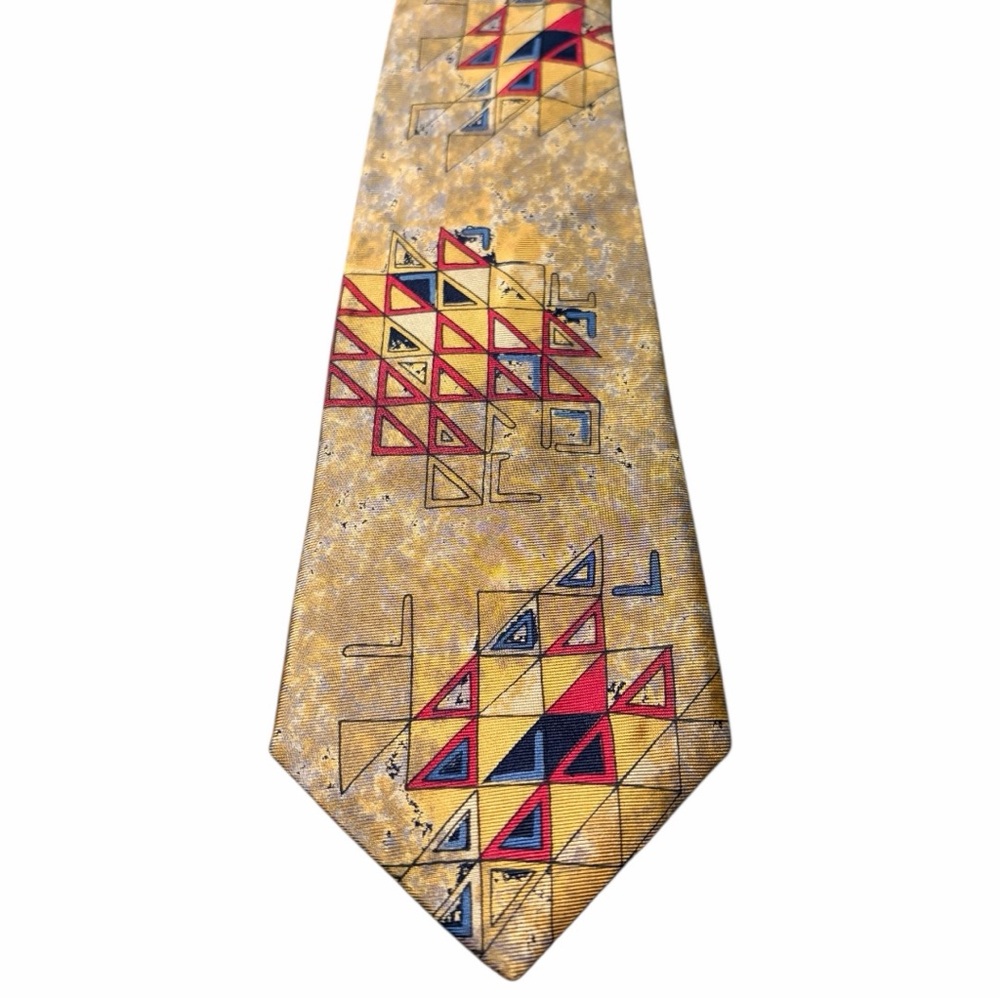 Designer Geometric Tie in Gold and Red